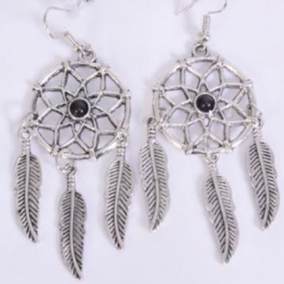 Southwest Silver Turquoise Blue Dream Catcher Earrings Feather Tassel Dangle NEW - Picture 8 of 12